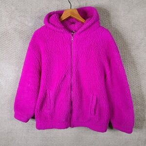GAP Jacket Teen Girls 18-20 Pink Fuzzy Fleece Zip Up Hoodie‎ Teddy Faux Fur
